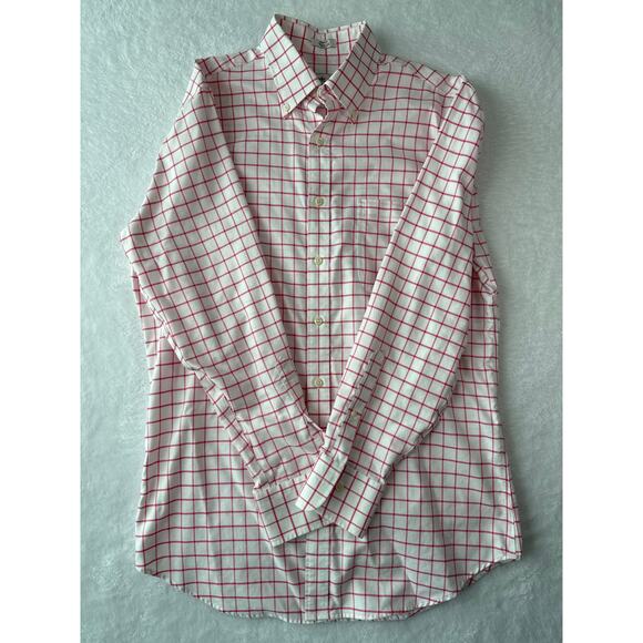 Peter Millar Nanoluxe Easy Care Shirt Men Size Medium Pink White Plaid - Picture 1 of 5